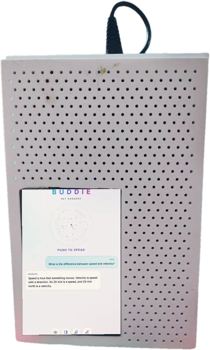 Buddie rendered from its CAD file, screen on, lit from behind