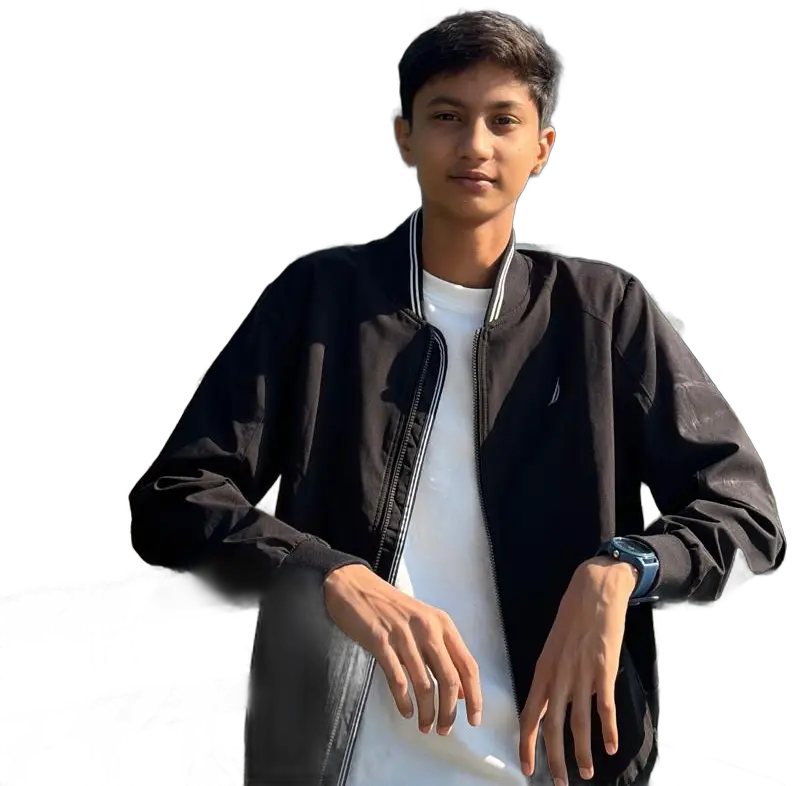 Aaradhy leaning on a railing in a black jacket, hands relaxed